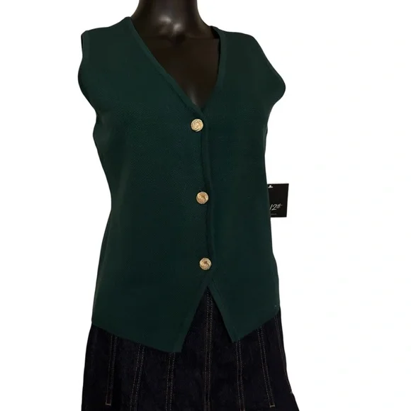 Elegant Green Sleeveless Cardigan - Picture 3 of 6